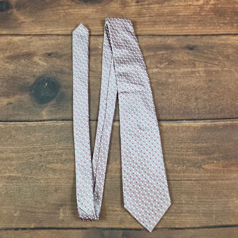 Charvet Silk Necktie Mens OS Tan Pink Good Geometric Square Made in France